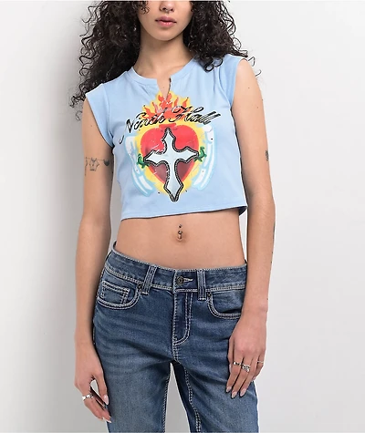 Ninth Hall Harper Cross Heart Light Blue Crop T-Shirt