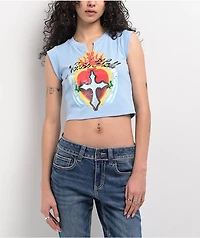 Ninth Hall Harper Cross Heart Light Blue Crop T-Shirt