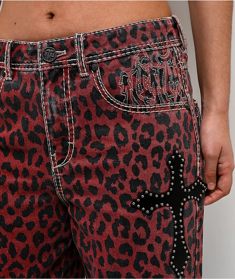 Ninth Hall Idle Armor Cheetah Print Red Straight Leg Jeans