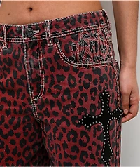 Ninth Hall Idle Armor Cheetah Print Red Straight Leg Jeans