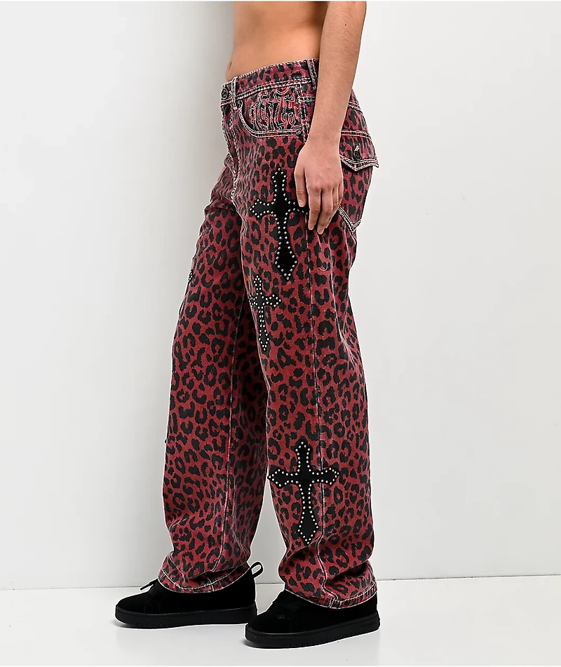 Ninth Hall Idle Armor Cheetah Print Red Straight Leg Jeans