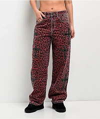 Ninth Hall Idle Armor Cheetah Print Red Straight Leg Jeans