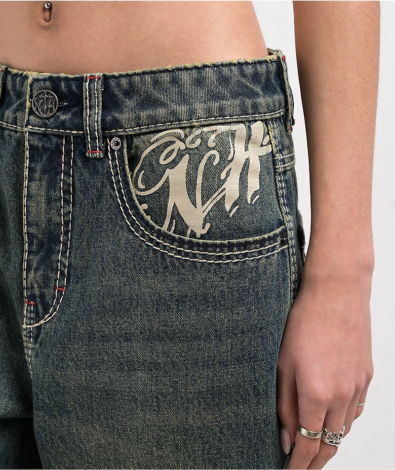 Ninth Hall Idle Envy Cougar Snake Dark Blue Wash Straight Leg Jeans