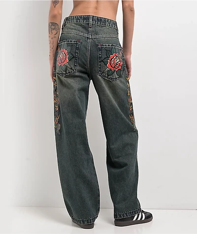 Ninth Hall Idle Envy Cougar Snake Dark Blue Wash Straight Leg Jeans