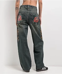Ninth Hall Idle Envy Cougar Snake Dark Blue Wash Straight Leg Jeans