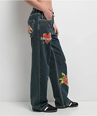 Ninth Hall Idle Printed Black Wash Straight Leg Jeans