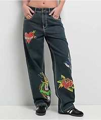 Ninth Hall Idle Printed Blue Dark Wash Straight Leg Jeans