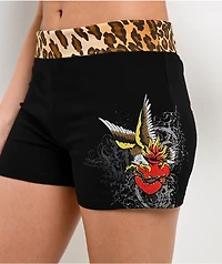 Ninth Hall Jennifer Leopard Print & Black Foldover Shorts