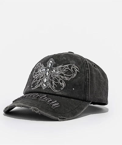 Ninth Hall Jeweled Cross Black Strapback Hat