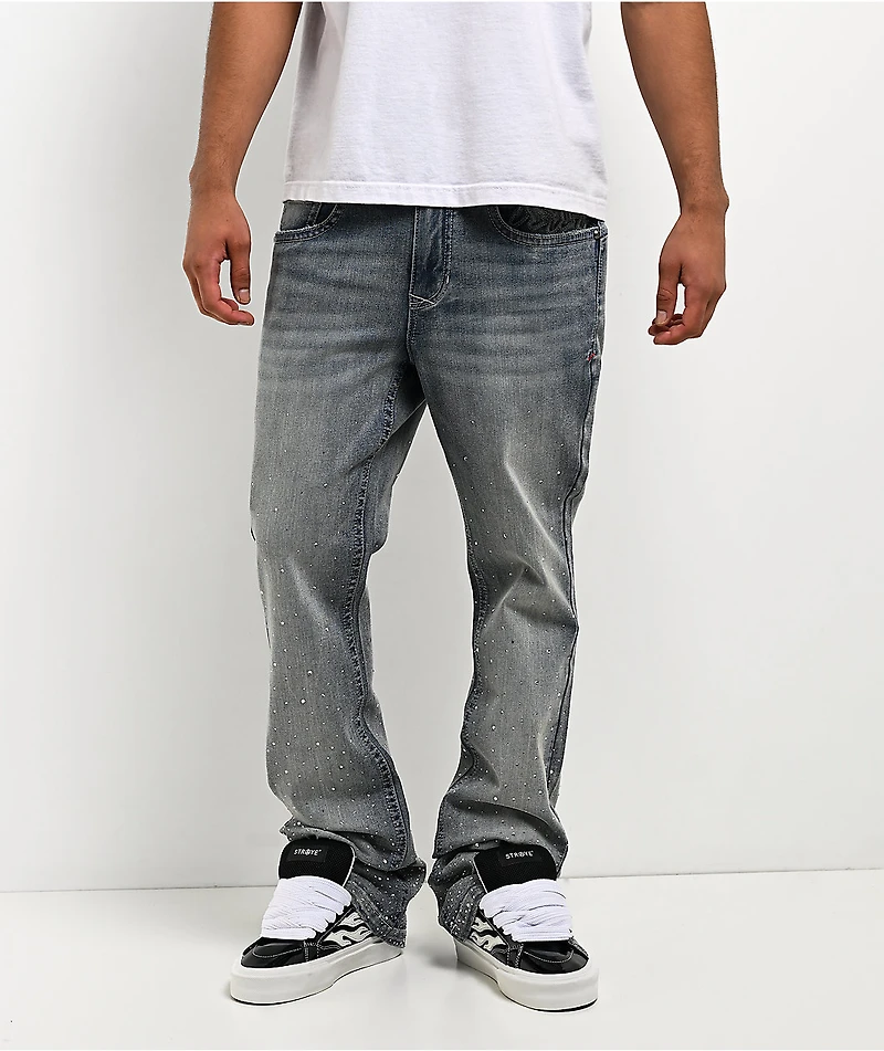 Ninth Hall Jewelled Blue Denim Skinny Flare Jeans
