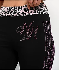 Ninth Hall Joella Cheetah Print Pink Fold Over Flare Leggings