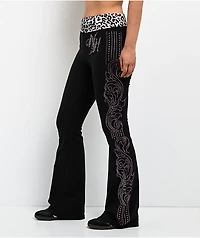 Ninth Hall Joella Cheetah Print Pink Fold Over Flare Leggings