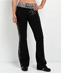 Ninth Hall Joella Cheetah Print Pink Fold Over Flare Leggings