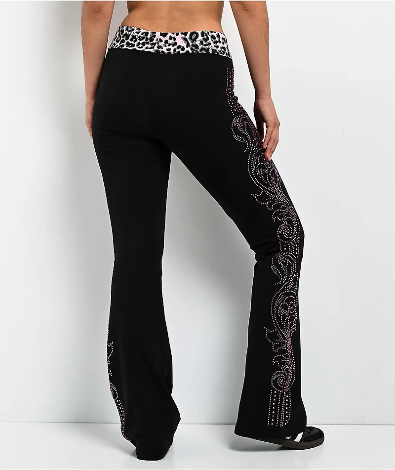Ninth Hall Joella Cheetah Print Pink Fold Over Flare Leggings