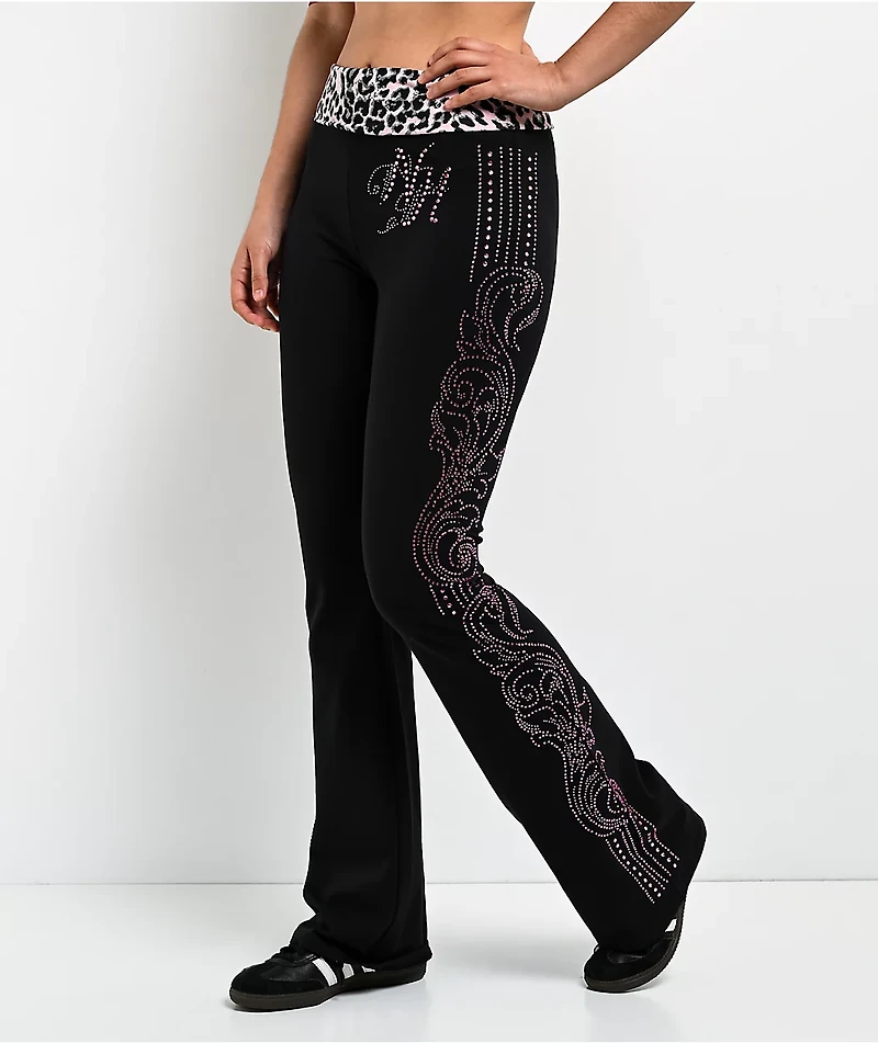 Ninth Hall Joella Cheetah Print Pink Fold Over Flare Leggings