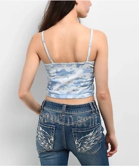 Ninth Hall Kerri Angel Camo Blue Crop Tank Top