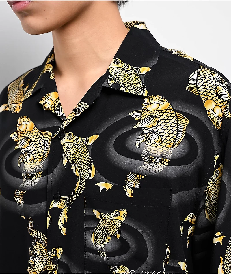 Ninth Hall Koi Black Short Sleeve Button Up Shirt