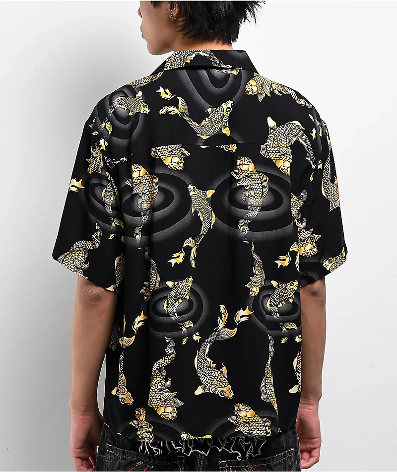 Ninth Hall Koi Black Short Sleeve Button Up Shirt