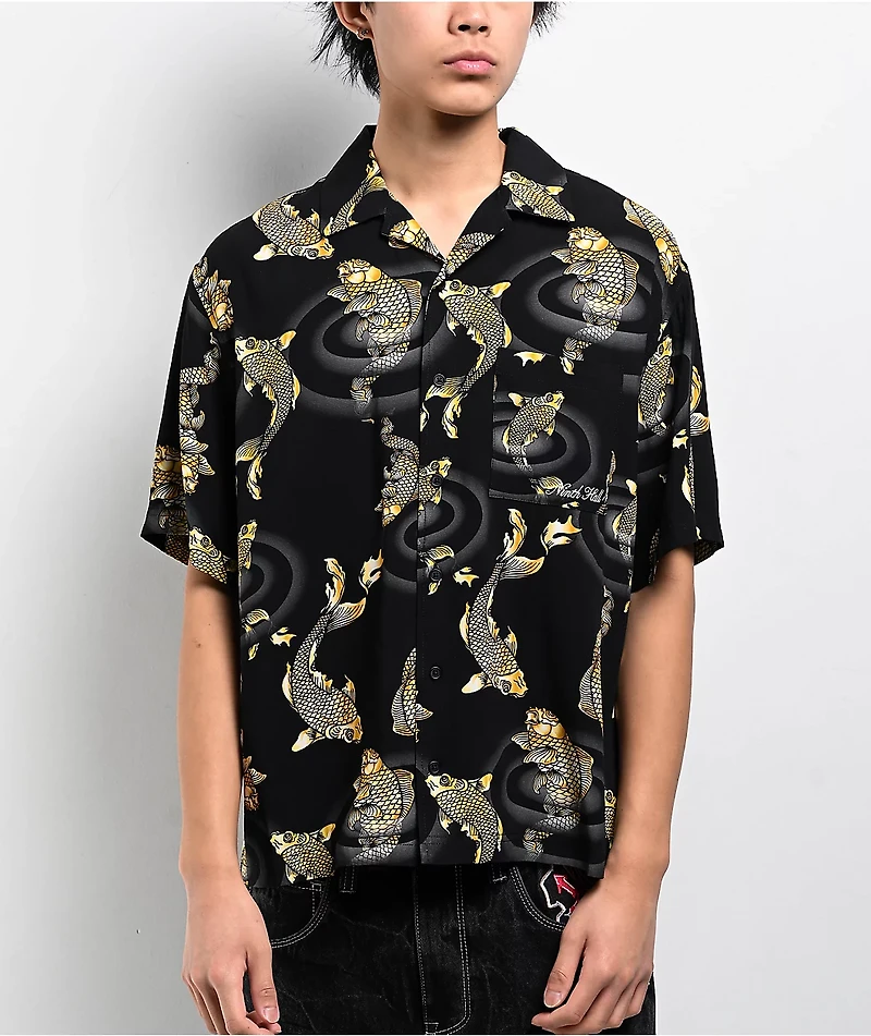 Ninth Hall Koi Black Short Sleeve Button Up Shirt