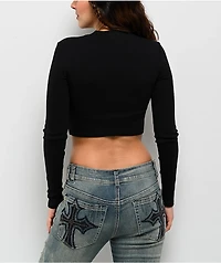 Ninth Hall Krystie Lace Up Black Long Sleeve Crop T-Shirt