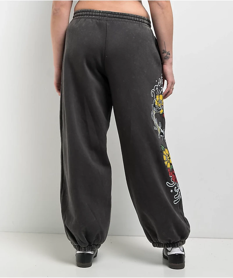 Ninth Hall Kyra Black Mineral Wash Oversized Sweatpants