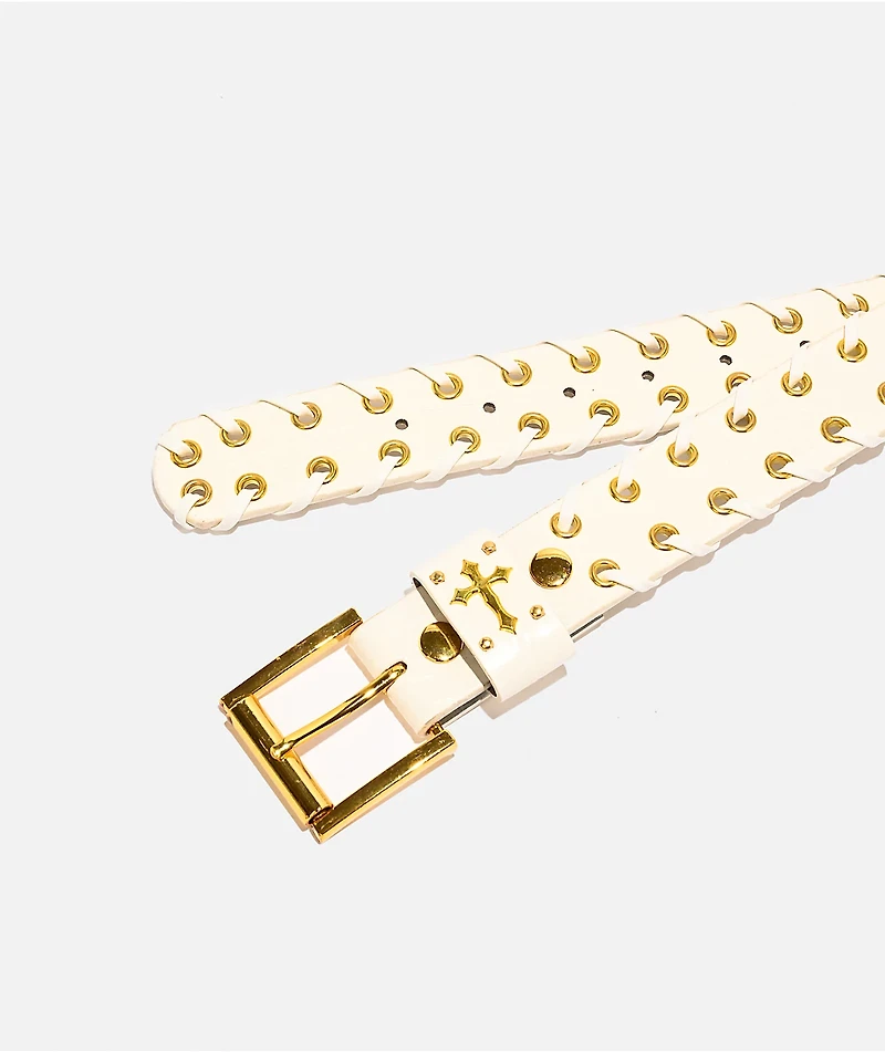 Ninth Hall Lace Up White Belt