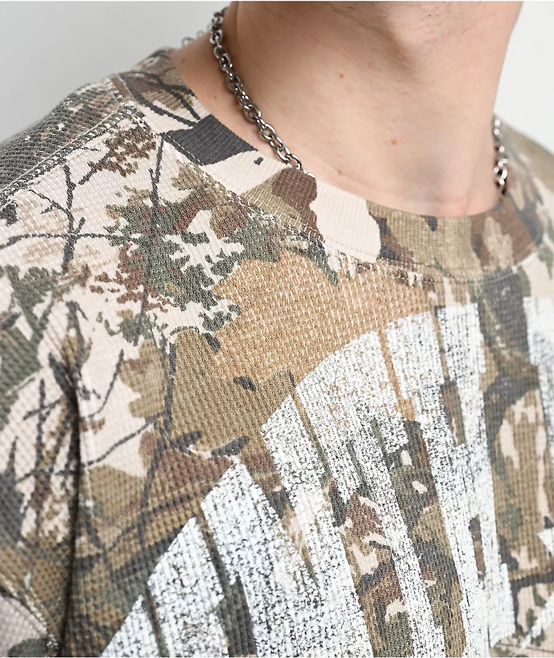 Ninth Hall Layered Text Camo Long Sleeve Thermal T-Shirt