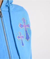 Ninth Hall Leopard Cross Blue Crop Zip Hoodie