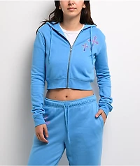 Ninth Hall Leopard Cross Blue Crop Zip Hoodie