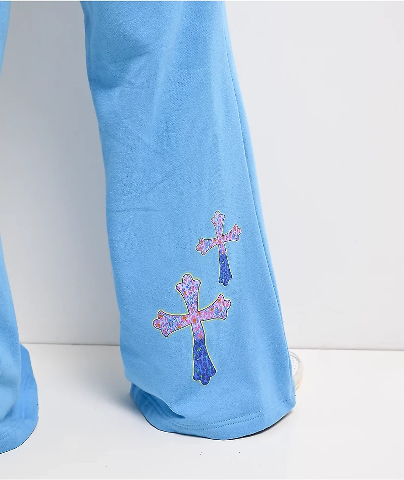 Ninth Hall Leopard Cross Blue Wide Leg Sweatpants