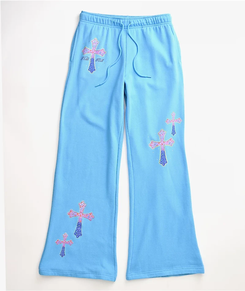 Ninth Hall Leopard Cross Blue Wide Leg Sweatpants
