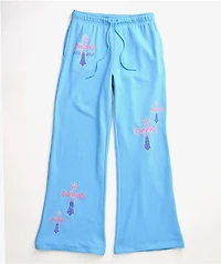 Ninth Hall Leopard Cross Blue Wide Leg Sweatpants