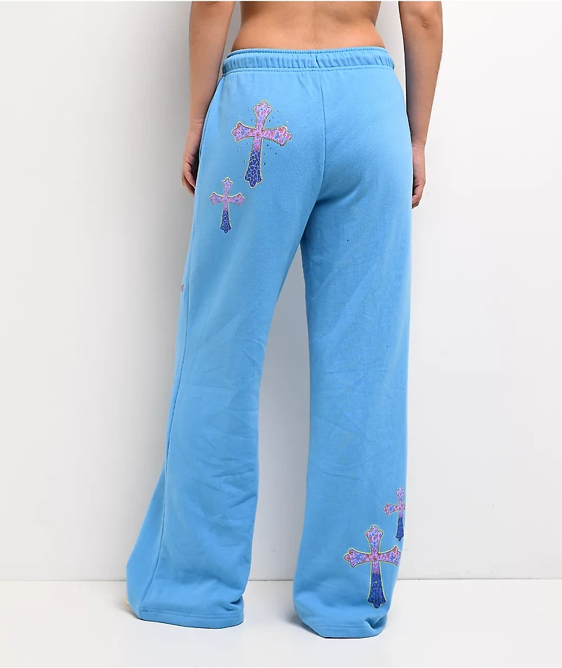 Ninth Hall Leopard Cross Blue Wide Leg Sweatpants