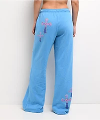 Ninth Hall Leopard Cross Blue Wide Leg Sweatpants