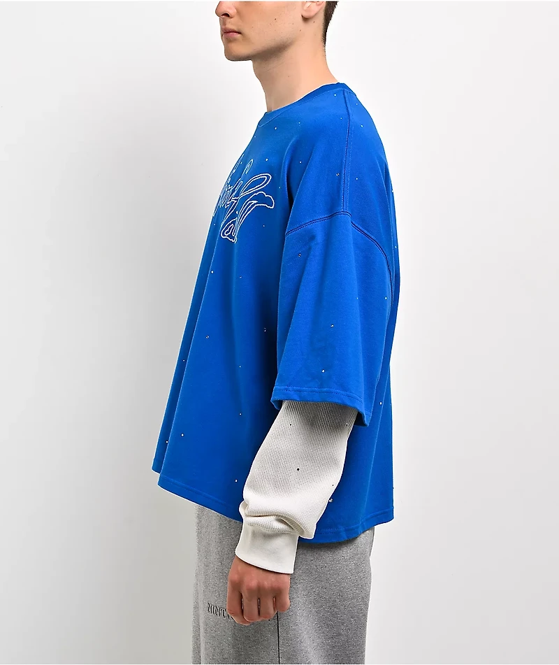 Ninth Hall Lightfall Blue & White 2fer Long Sleeve T-Shirt