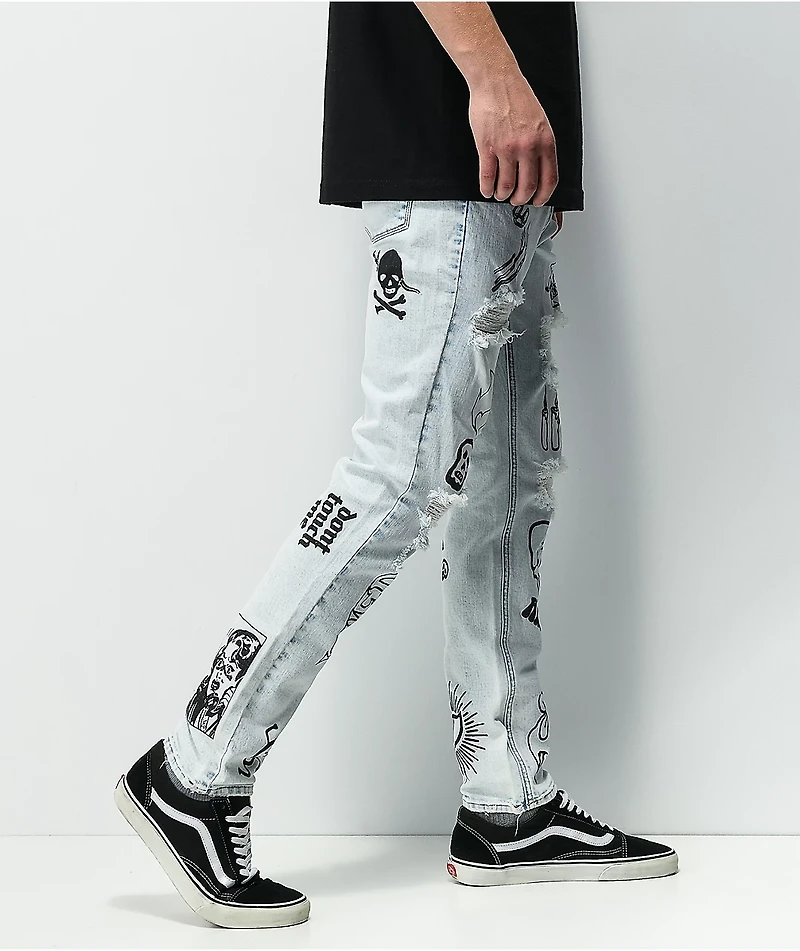 Ninth Hall Lure Light Blue Printed Skinny Jeans