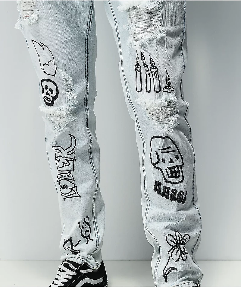 Ninth Hall Lure Light Blue Printed Skinny Jeans