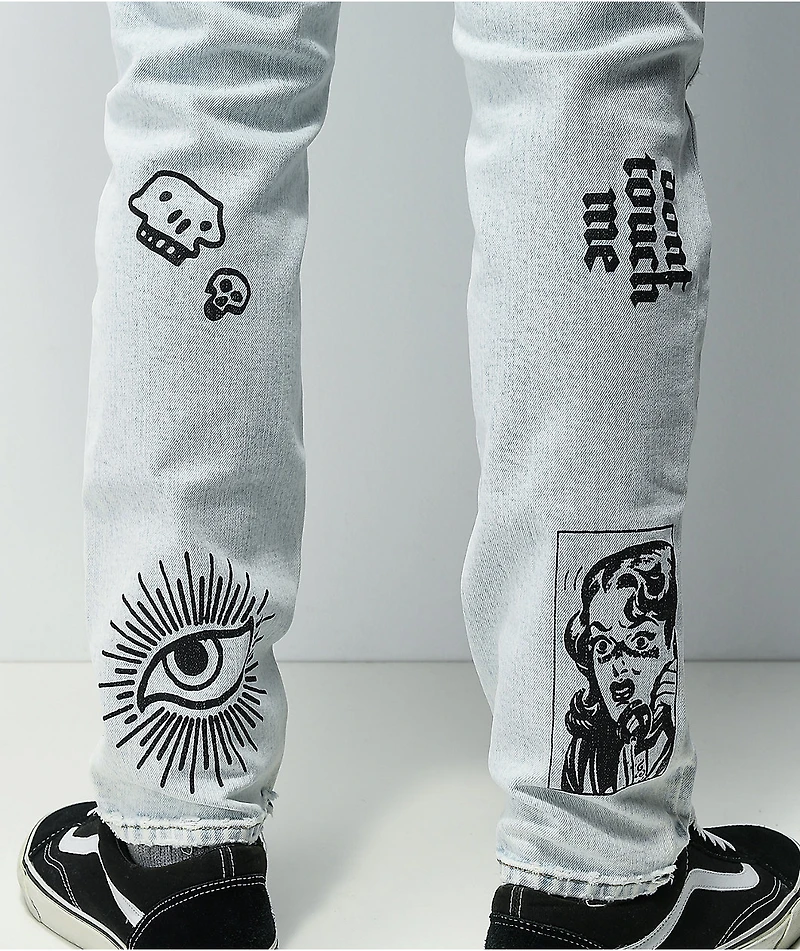 Ninth Hall Lure Light Blue Printed Skinny Jeans