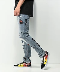 Ninth Hall Lure Printed Light Blue Denim Skinny Jeans