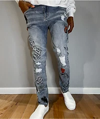 Ninth Hall Lure Printed Light Blue Denim Skinny Jeans