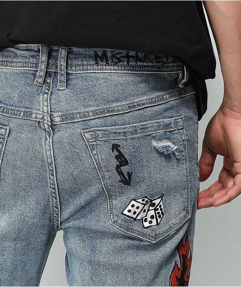 Ninth Hall Lure Printed Light Blue Denim Skinny Jeans