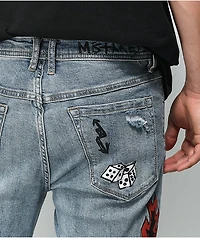 Ninth Hall Lure Printed Light Blue Denim Skinny Jeans