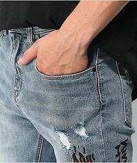 Ninth Hall Lure Printed Light Blue Denim Skinny Jeans