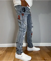 Ninth Hall Lure Printed Light Blue Denim Skinny Jeans
