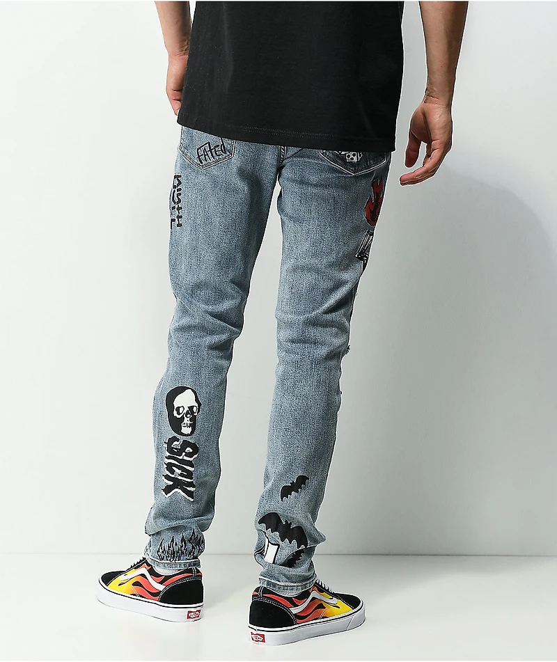 Ninth Hall Lure Printed Light Blue Denim Skinny Jeans