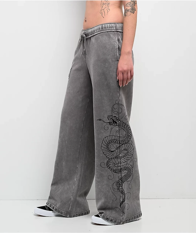 Ninth Hall Margo Snake Grey Wash Wide Leg Sweatpants