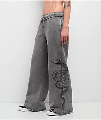 Ninth Hall Margo Snake Grey Wash Wide Leg Sweatpants