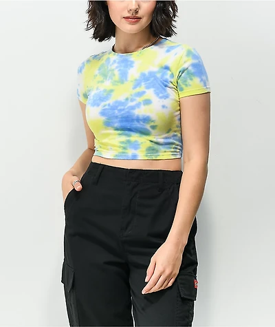 Ninth Hall Martini Blue & Yellow Tie Dye Cut Out Crop T-Shirt