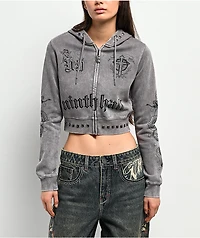 Ninth Hall Melanie Grey Wash Mega Crop Zip Hoodie