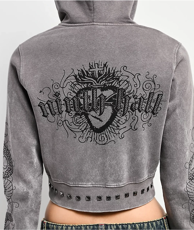 Ninth Hall Melanie Grey Wash Mega Crop Zip Hoodie
